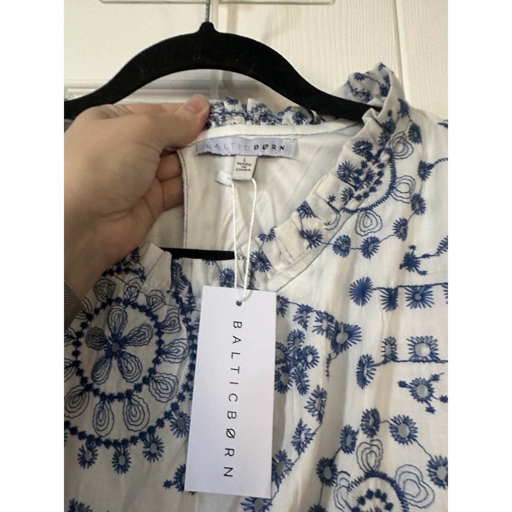 NWT Baltic Born Size L Dress Mirabel Eyelet Midi Blue White Embroidered Tiered - Picture 6 of 8
